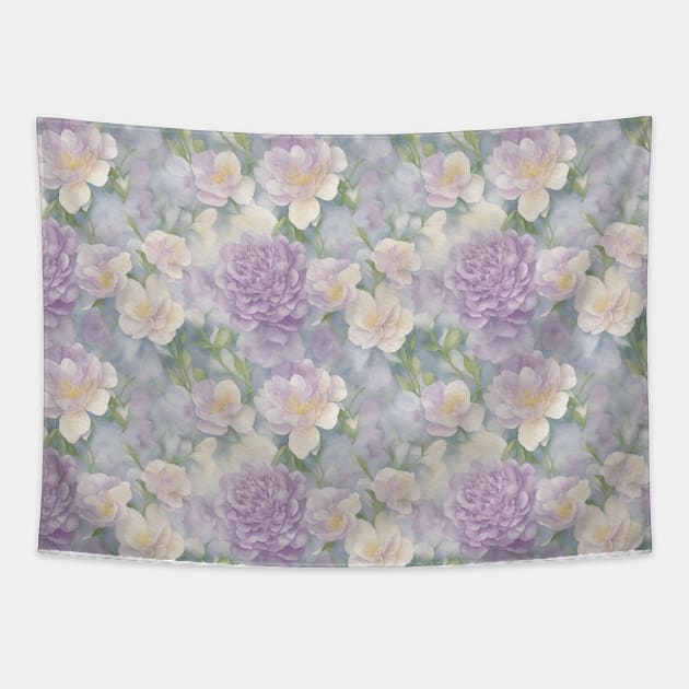 Vintage Watercolor Wild Peachy And violet Roses Tapestry by Victoria's Store