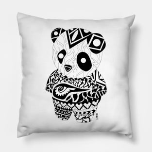 ecopop panda bear in kawaii tattoo totonac pattern suit art Pillow