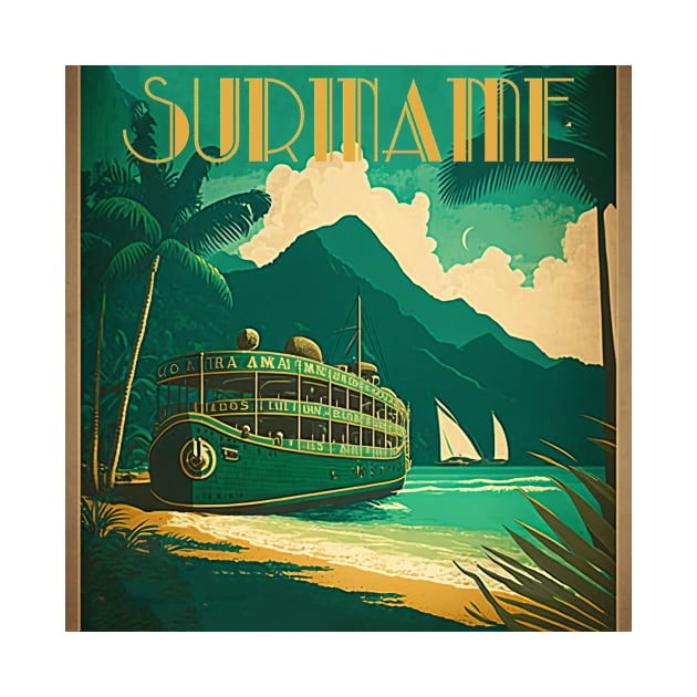 Suriname Coastline Vintage Travel Art Poster by OldTravelArt