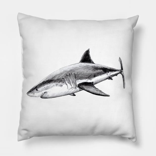 Great white shark (Carcharodon carcharias) Pillow by chloeyzoard