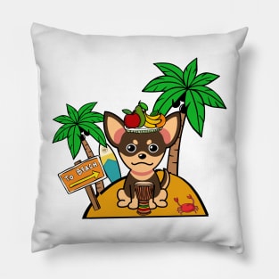 Cute Small Dog on a tropical island Pillow