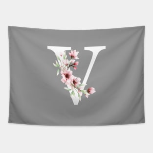 Letter V Monogram With Cherry Blossoms Tapestry