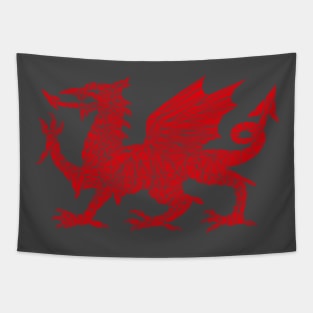 Geometric Welsh Dragon - Black Background Tapestry