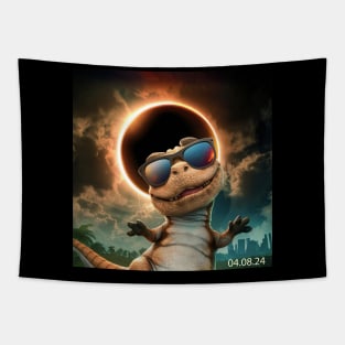 total solar eclipse 2024 dinosaur wearing glasses Tapestry