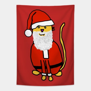 Yellow Christmas Cat in Santa Suit Tapestry