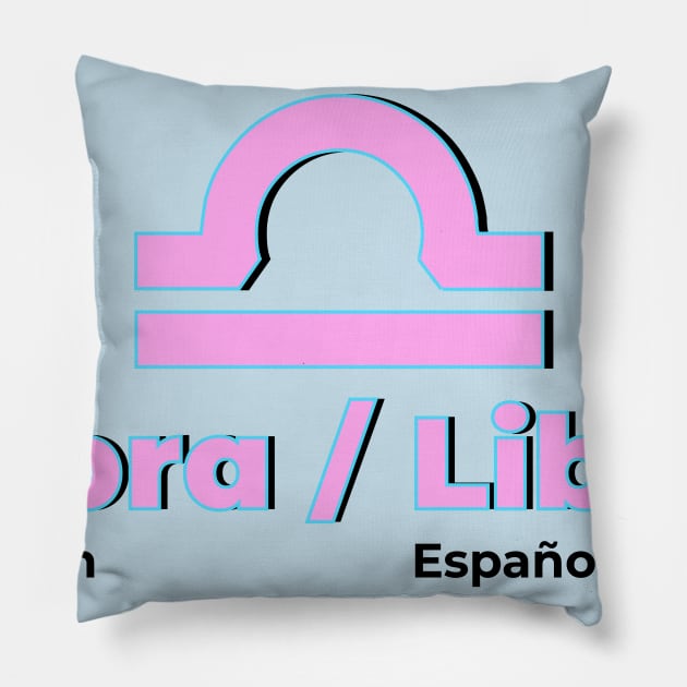 Libra Power Color- Pink & Light Blue Pillow by MiamiTees305
