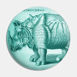 Teal Rhino Antique Engraving Pin