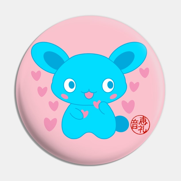 Blue Bunny with hearts Pin by EV Visuals