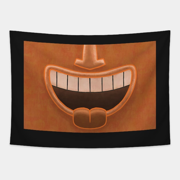 Orange Tiki Smile Mask! Tapestry by ErinKantBarnard