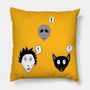 Manga / Anime Surprised Gray Alien, Man and Cat Art Pillow