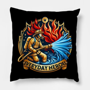 Heroic Firefighter Battling Blaze Pillow