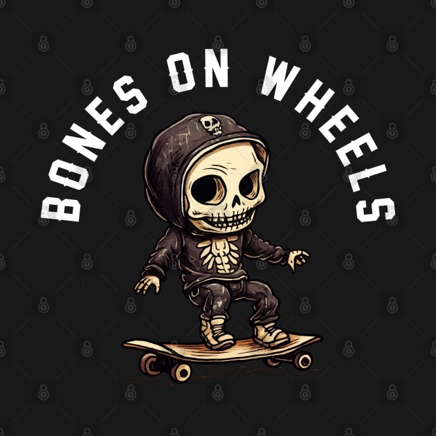 Skeleton Skateboarder - Bones On Wheels (White Lettering) by VelvetRoom