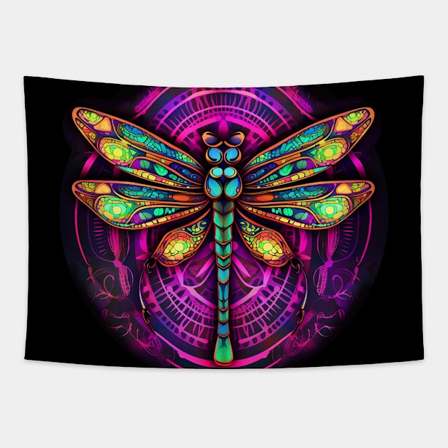 Neon Dragonfly Tapestry by DavidLoblaw