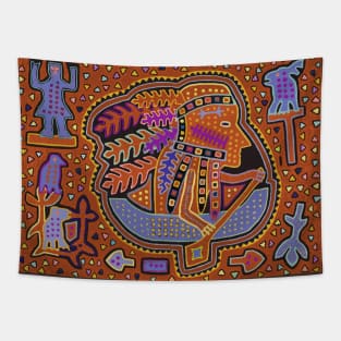 Kuna Indian in Canoe - Rust Tapestry