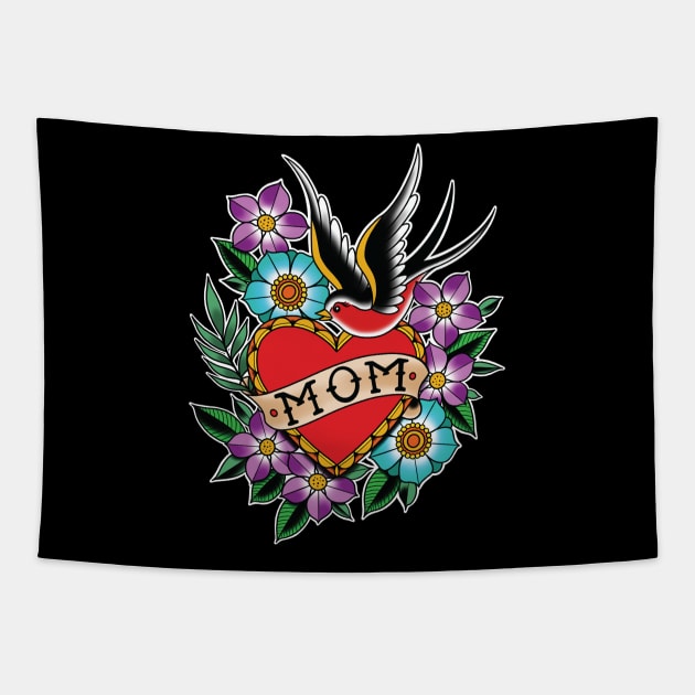 Mom Heart Tattoo design Tapestry by Seven Relics