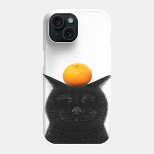 Black cat with tangerine Phone Case