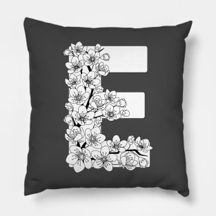 Monochrome capital letter E patterned with sakura twig Pillow