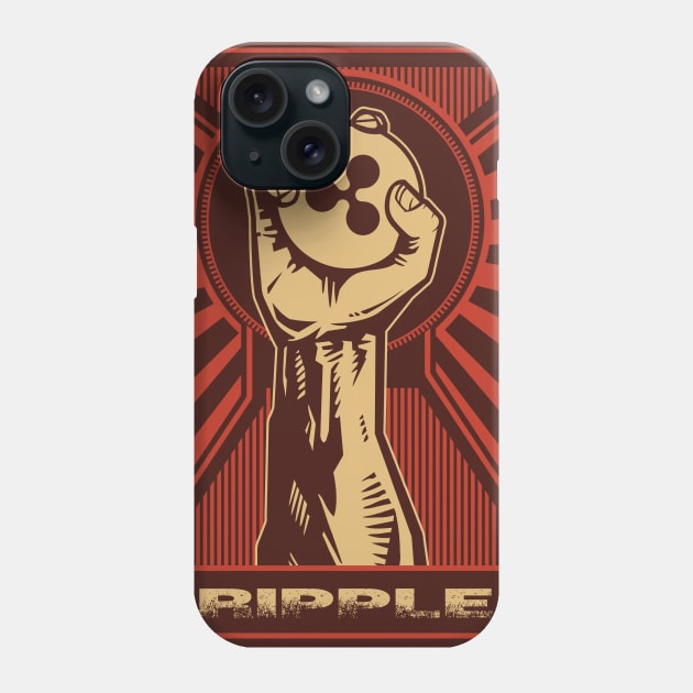 Ripple Coin: Propaganda style triumphant fist clutching a Ripple coin Phone Case by DesignbyDarryl