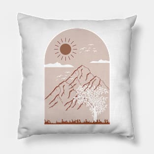 Boho Neutral Minimalist Landscape Nature Mounted Print Pillow