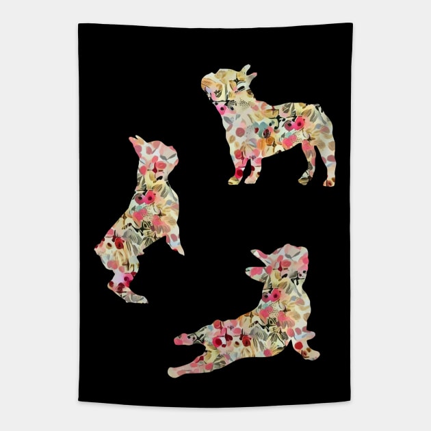 French bulldog yoga, pink e cream frenchie silhouette Tapestry by Collagedream