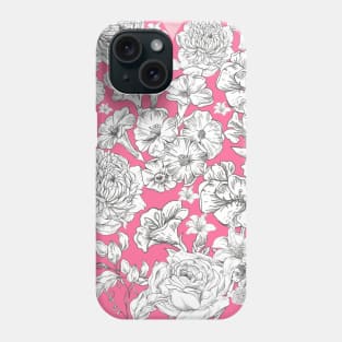 Vintage white flower in pink heart Phone Case