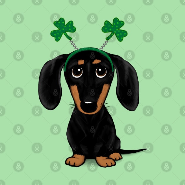 Funny Saint Patrick's Day Dog | Black and Tan Dachshund with Shamrocks by Coffee Squirrel