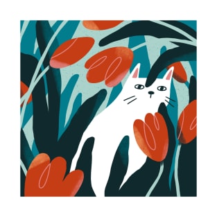 Cat and Tulips T-Shirt