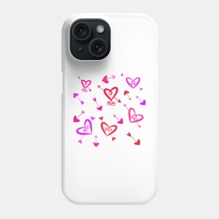 Valentine red, pink and purple hearts pattern with arrows Phone Case