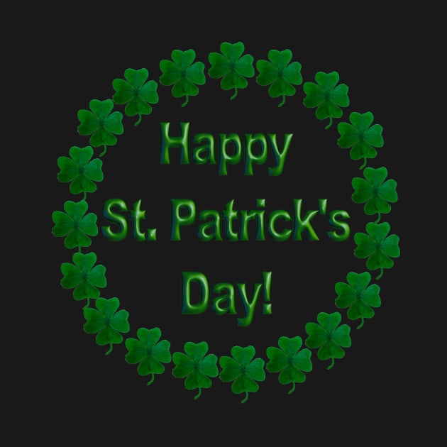 Happy St. Patrick's Day Emblem in a Ring of Shamrocks by Suzette Ransome Illustration & Design