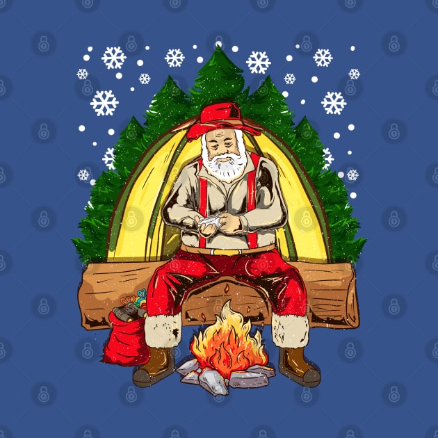 Camping Santa Camp Fire Camper Christmas by E