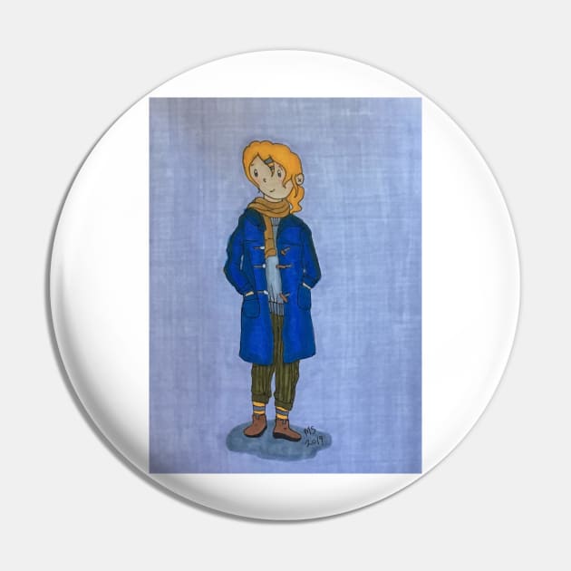 Girl In Blue Toggle Coat Cute Autumn Marker Illustration Pin by Thedisc0panda