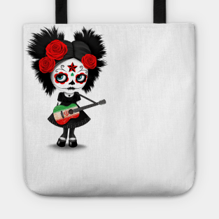 Sugar Skull Girl Playing Iranian Flag Guitar Tote