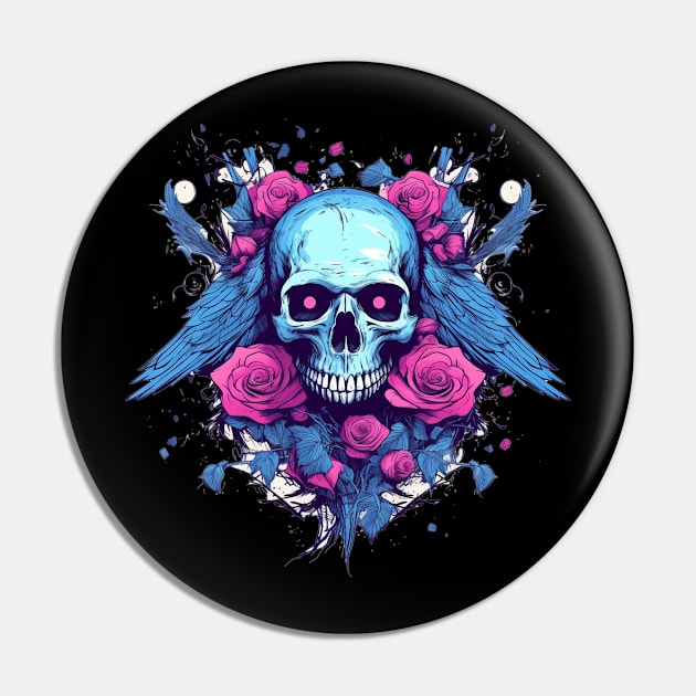 Skull with Wings and Flowers Pin by TOKEBI