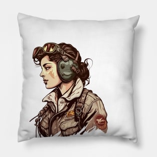 Vintage woman fighter pilot Pillow