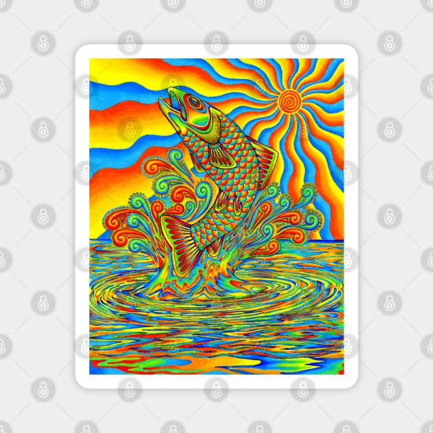 Psychedelic Rainbow Trout Fish Magnet by rebeccawangart