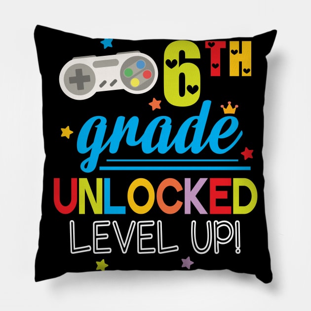 Gamer Students 6th Grade Unlocked Level Up Back To School Pillow by joandraelliot