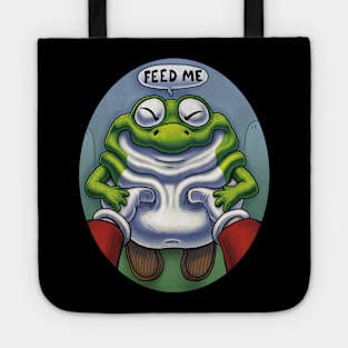 Hungry Baby Dinosaur sidekick. Feed Me. 16bit retro game Dino hero of Dinosaur Land. Tote