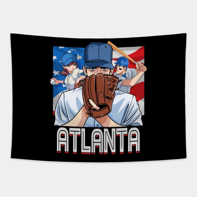 Atlanta Vintage Baseball Lovers American Flag Tapestry by Noseking