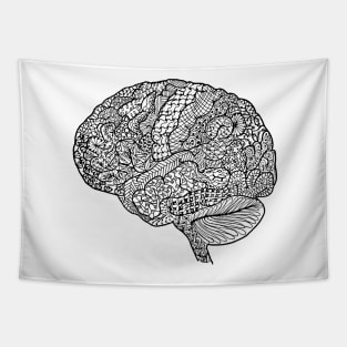 Scientific Brain Line Drawing (Black and White) Tapestry