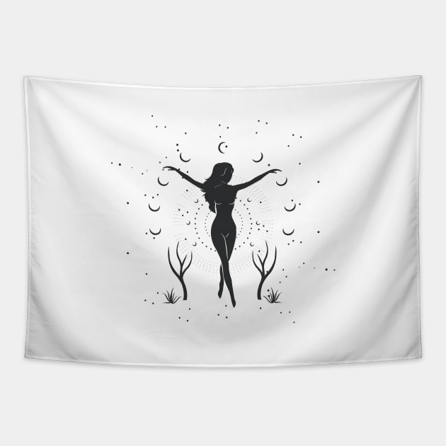 Night Moon Goddess Tapestry by studioaartanddesign