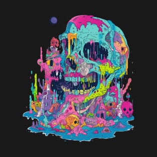 Neon occult Halloween, day of the dead, skull design. T-Shirt