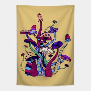 Colorful Bohemian Retro Mushrooms Hippy Design Tapestry