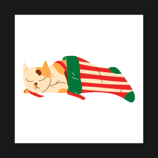 Cat Sleeping in Christmas Stocking T-Shirt