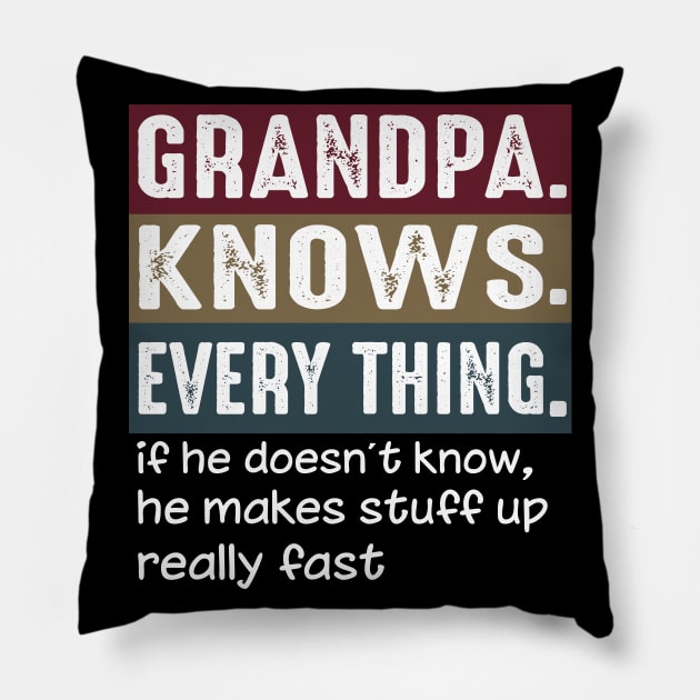 Grandpa Knows Everything Funny Grandpa Saying Costume Pillow by Rojio