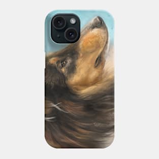 Painting of a Three Colored Collie Dog on Blue Background Phone Case