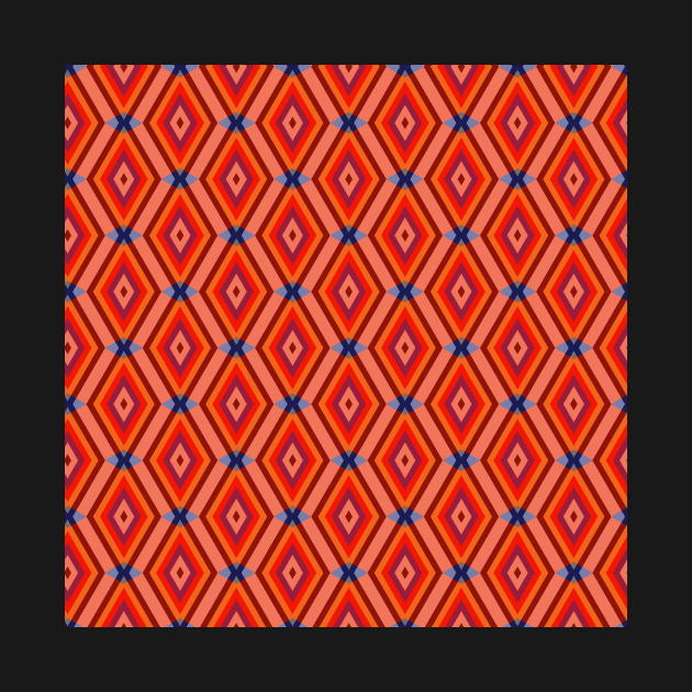 Bright Magenta, Red, and Orange Geometric and Blue Argyle Pattern by gloobella