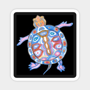 Sea Turtle - Folk Blue & Black Palette Magnet