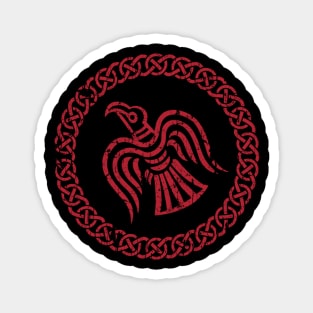 raven of odin viking knotwork Red Distressed Magnet