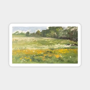 Yellow Wildflower Field Oil on Canvas Magnet