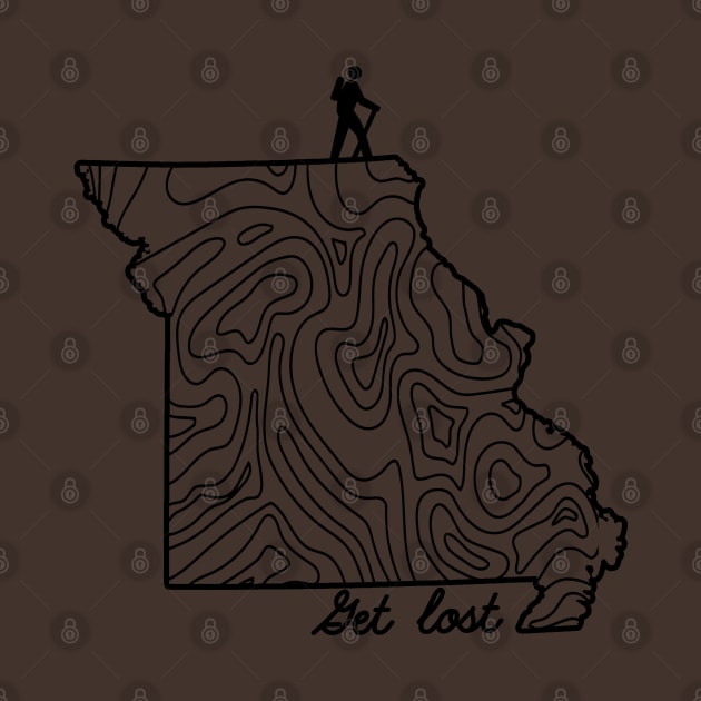 Get Lost Hiking Topographic Art Hike Missouri State Map by TeeCreations